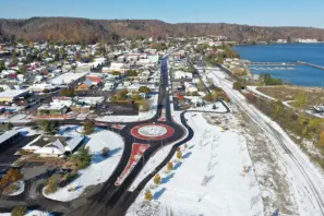 completed highway construction in Munising Michigan in winter