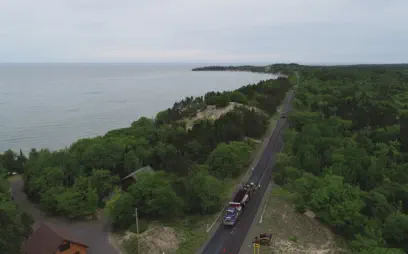 Egg Harbor road aerial view of road being paved